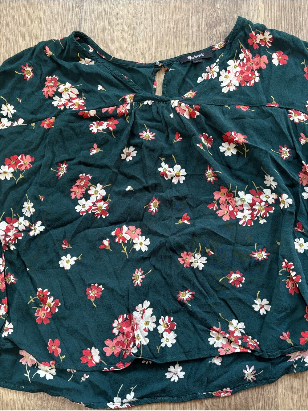 Madewell Forest Green Floral Peasant Blouse